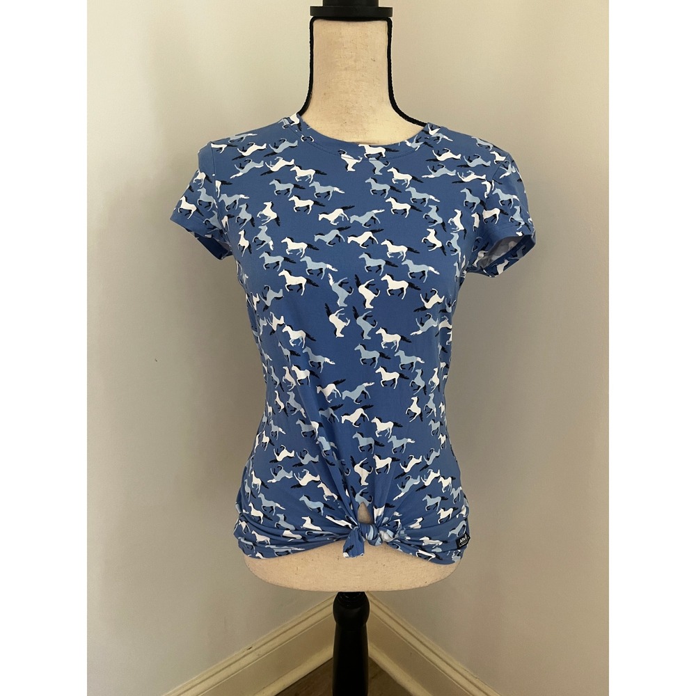 Ariat Blue Horse Print Short Sleeve T-Shirt sz Small Equestrian Western Cowgirl